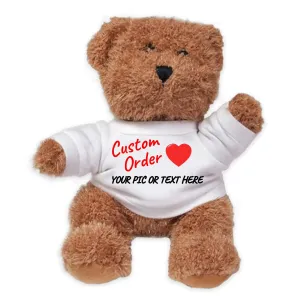 Custom Teddy Bear or Elephant Plush Stuffed Animal Toy With White Shirt, Personalized Photo Picture & Text Gift, Soft Cuddly Gift For Any Occasion - 8.5 inch (Bear)