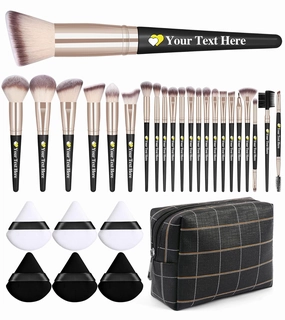 Customizable Makeup Brushes with Your Text Logo,29 Pcs Makeup Kit, Multi-functional Makeup Tool Set with Personalized Makeup Brush Cosmetic Bag Powder Puffs Make up Brushes Set,Blackgold, 29 PCS Set