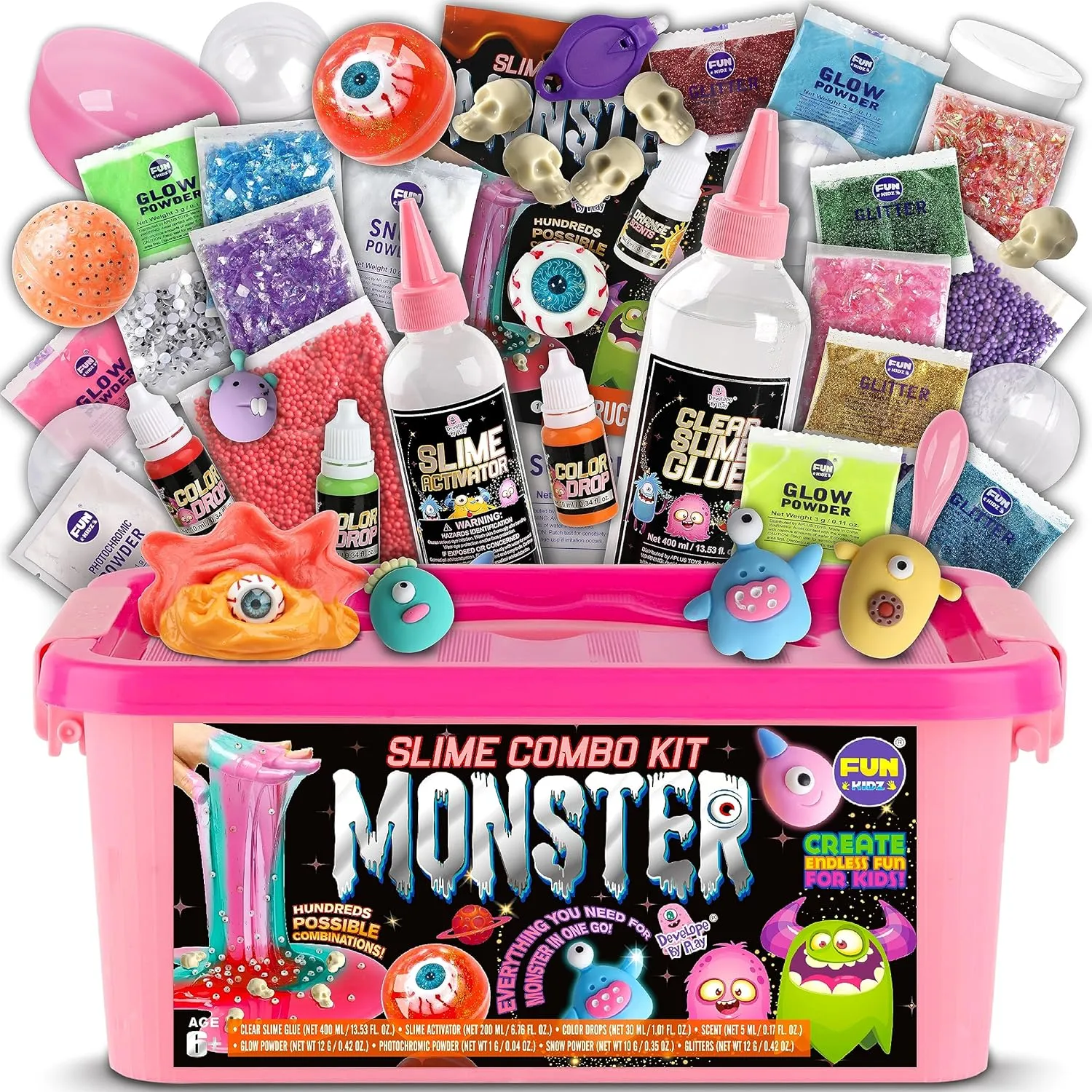 Cute Toy Monster Slime Kit for Girls Ages 6-12, FunKidz Glow in Dark Slime Making Kit for Kids Make Soft Slime Balls with Photochromic Powder Kid Ideal Party Gifts