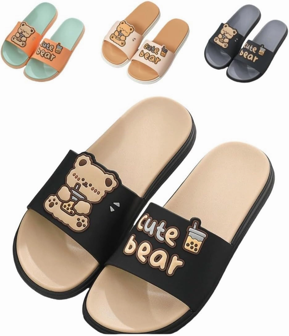 Cute Bear Slippers for Women Summer Feeling Soft Platform Non-Slip Sandals Antislip Indoor Outdoor Slippers Kawaii Gifts for Women Men