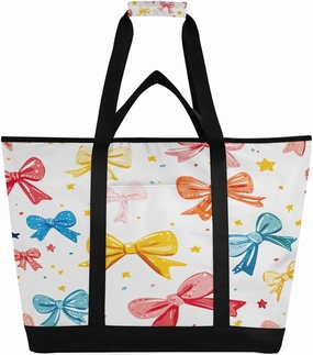 Cute Bow Tie Reusable Insulated Lunchbox Cooler Bag, Leakproof Kitchen Grocery Bag Collapsible Portable Cooler Tote Bag for Picnic, Camping, Office, Travel