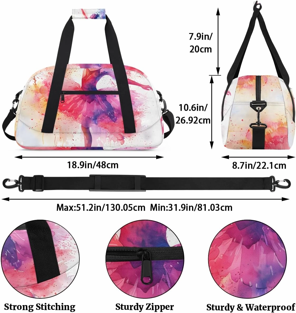 Cute Character Girl Kids Overnighter Duffel Bags for Boys, Carry-On Size Sports Gym Bag with Front Zipper Pocket for School Practice or Overnight Travel Weekender Sleepover Tote Bag