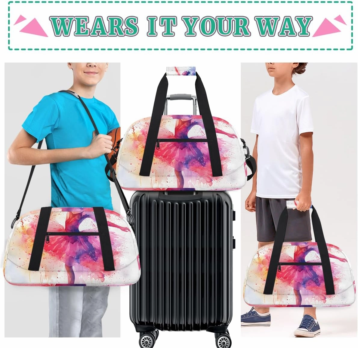 Cute Character Girl Kids Overnighter Duffel Bags for Boys, Carry-On Size Sports Gym Bag with Front Zipper Pocket for School Practice or Overnight Travel Weekender Sleepover Tote Bag