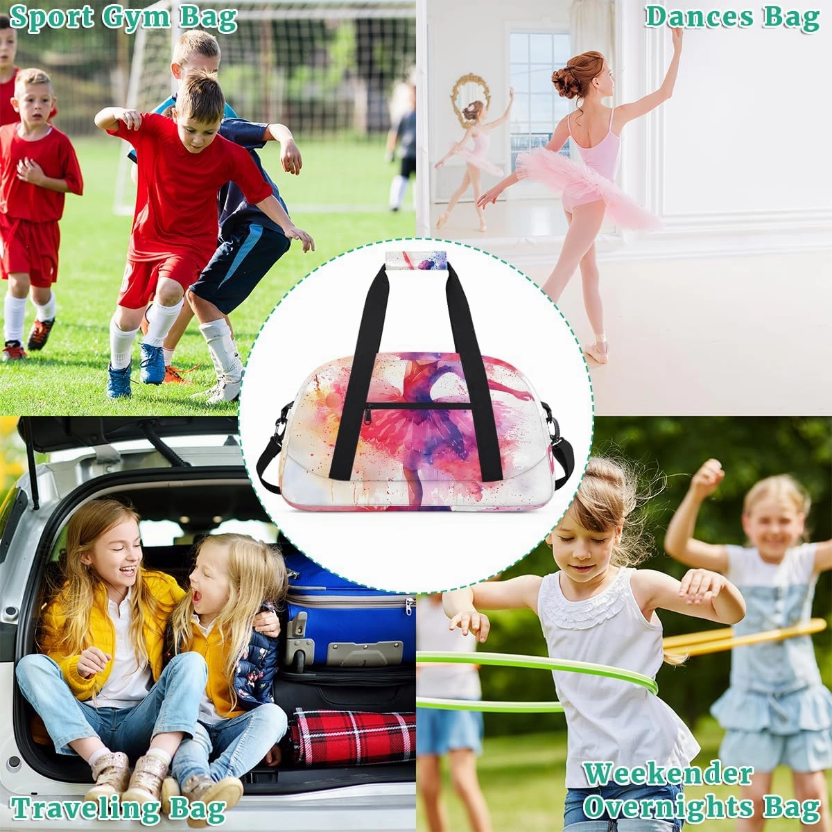 Cute Character Girl Kids Overnighter Duffel Bags for Boys, Carry-On Size Sports Gym Bag with Front Zipper Pocket for School Practice or Overnight Travel Weekender Sleepover Tote Bag
