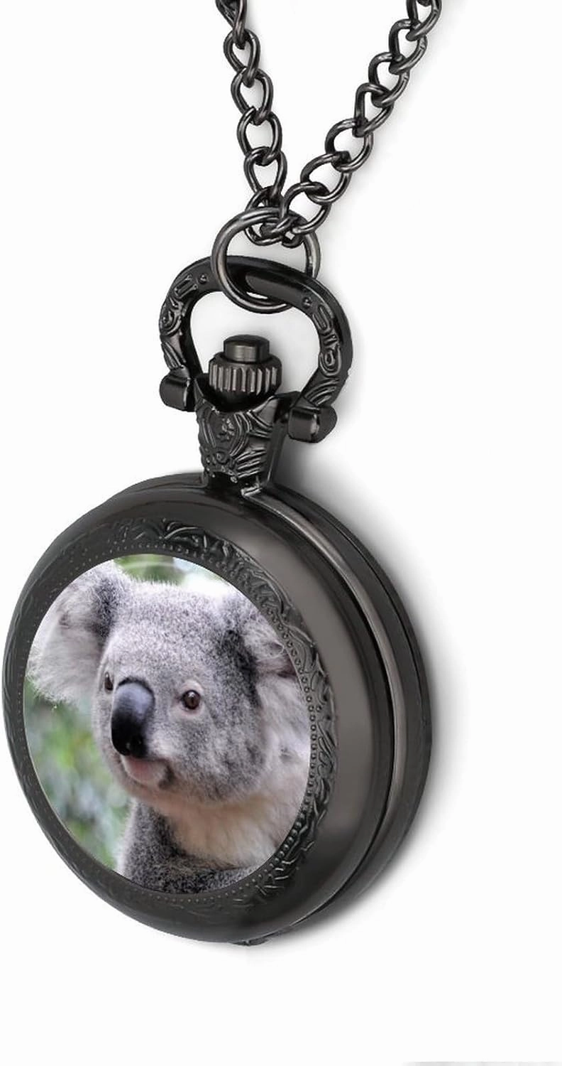 Cute Koala Bear Vintage Quartz Pocket Watch with Chain Numerals Scale for Christmas Graduation Birthday Gift