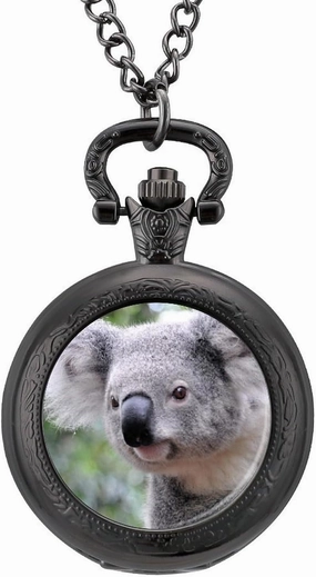 Cute Koala Bear Vintage Quartz Pocket Watch with Chain Numerals Scale for Christmas Graduation Birthday Gift