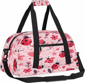 Cute Ladybirds Flower Kids Overnighter Duffel Bags for Boys, Carry-On Size Sports Gym Bag with Front Zipper Pocket for School Practice or Overnight Travel Weekender Sleepover Tote Bag