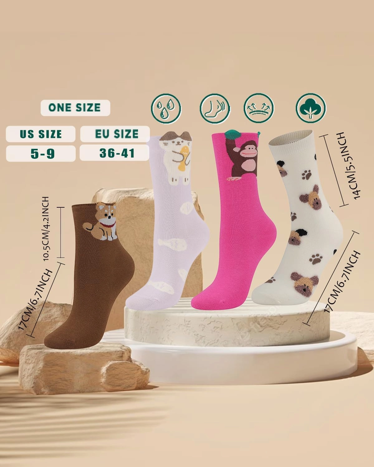 Cute Socks for Women Funny Socks, Crew Animal Socks Gift for Women