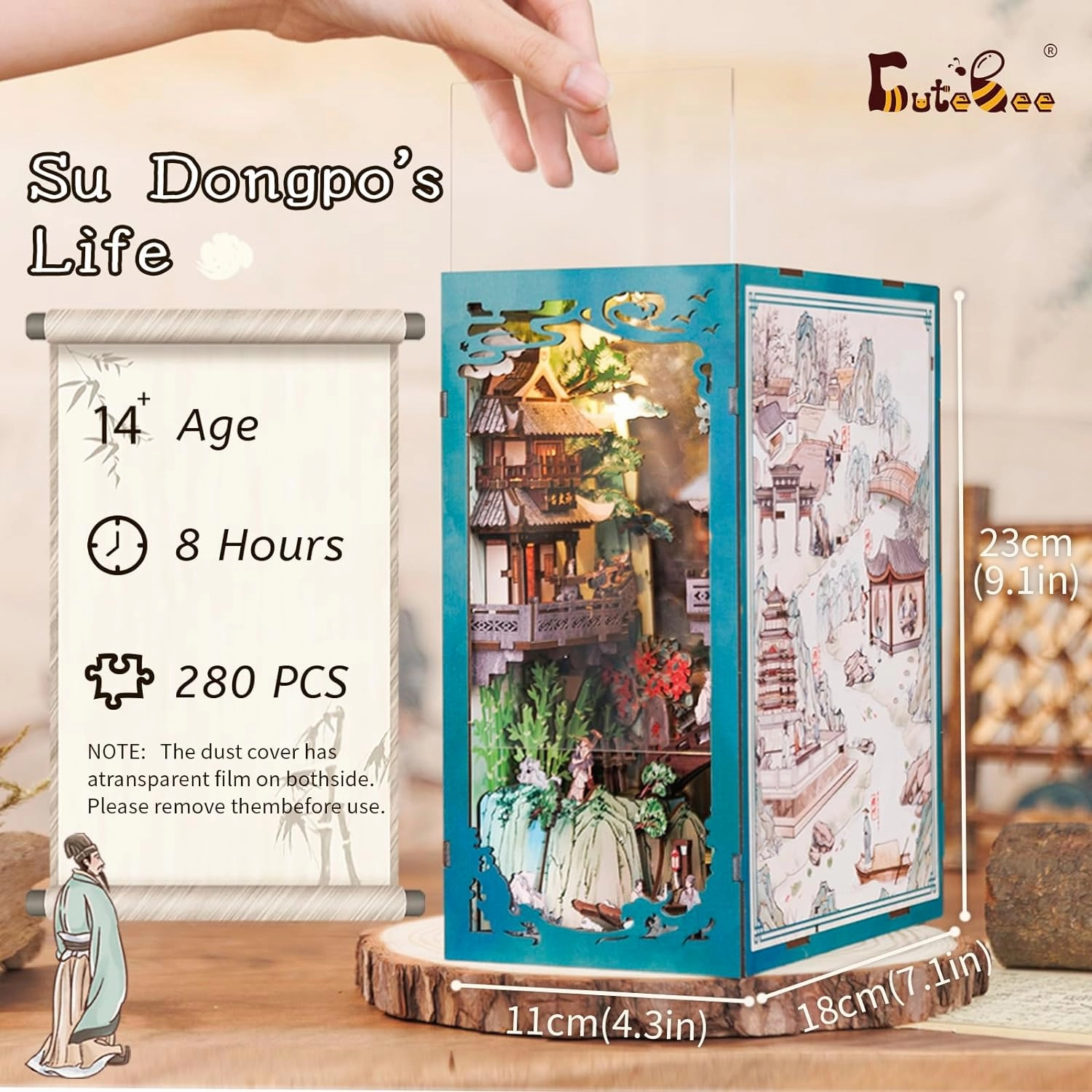 CUTEBEE Book Nook Kit - DIY Miniature House Dollhouse Kit for Adult and Teens, Booknook Bookshelf Decor Alley Model Build with LED Light, Gifts for Family and Friends