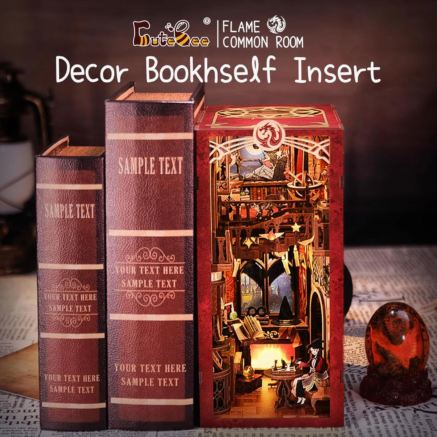 CUTEBEE Book Nook Kit - DIY Miniature House Dollhouse Kit for Adult and Teens, Booknook Bookshelf Decor Alley Model Build with LED Light, Gifts for Family and Friends