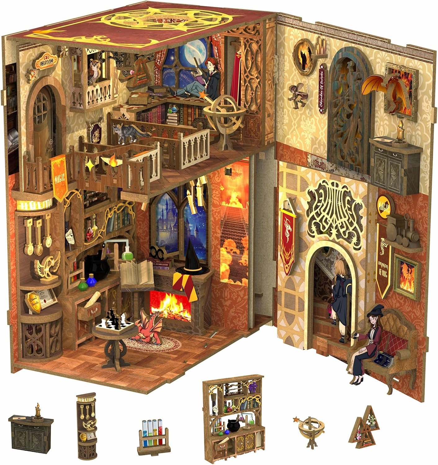 CUTEBEE Book Nook Kit - DIY Miniature House Dollhouse Kit for Adult and Teens, Booknook Bookshelf Decor Alley Model Build with LED Light, Gifts for Family and Friends