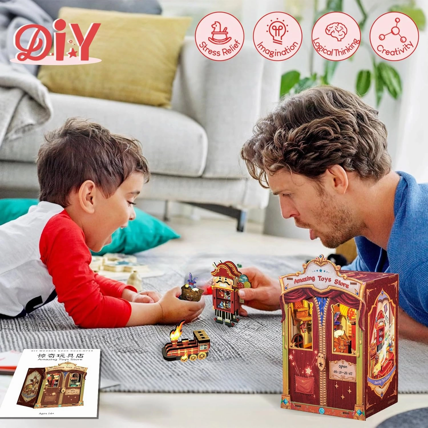 CUTEBEE Book Nook Kit - DIY Miniature House Dollhouse Kit for Adult and Teens, Booknook Bookshelf Decor Alley Model Build with LED Light, Gifts for Family and Friends (Amazing Toys Store)