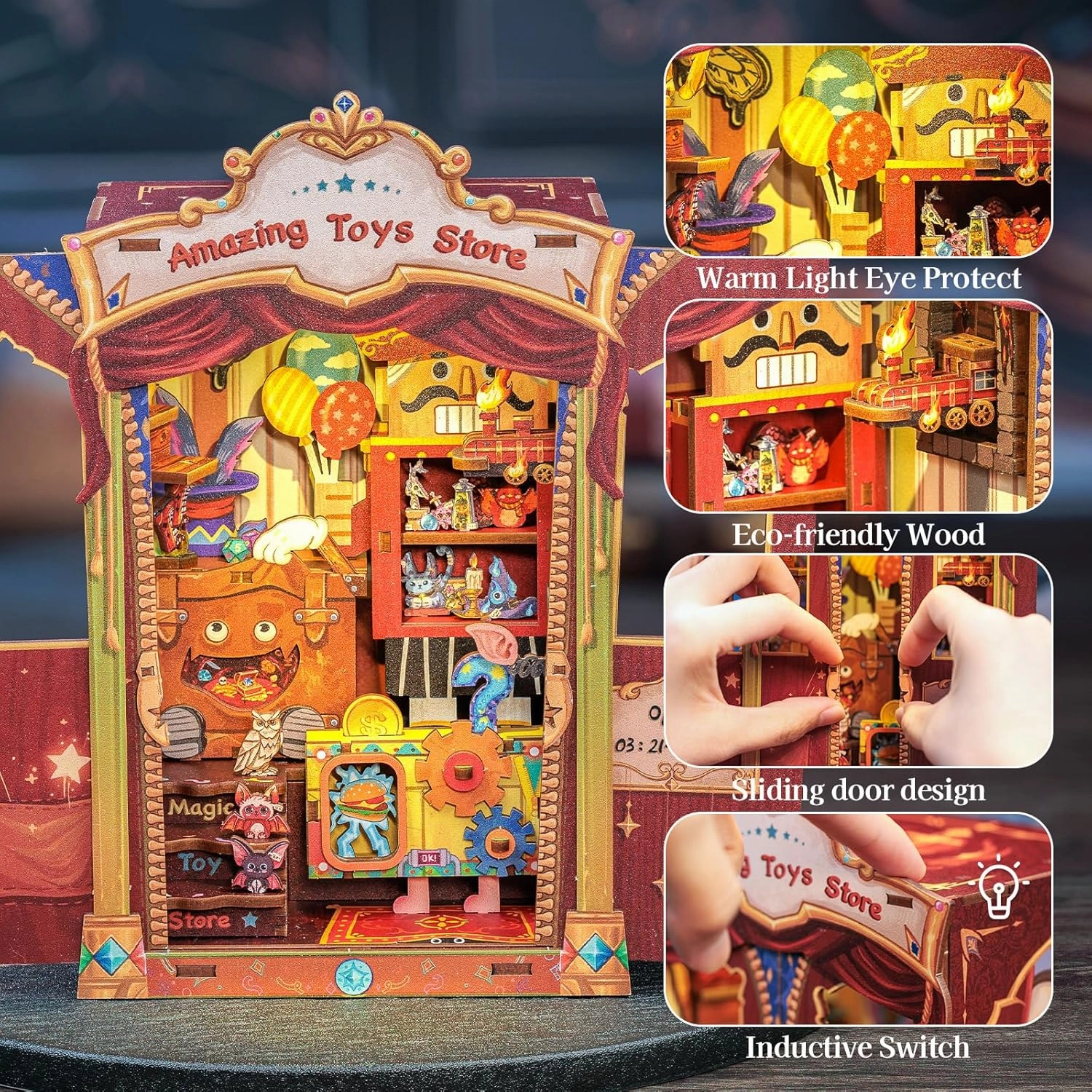 CUTEBEE Book Nook Kit - DIY Miniature House Dollhouse Kit for Adult and Teens, Booknook Bookshelf Decor Alley Model Build with LED Light, Gifts for Family and Friends (Amazing Toys Store)