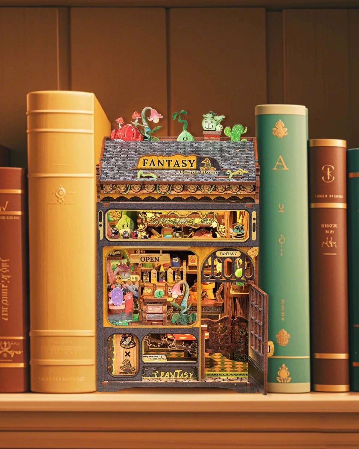 CUTEBEE Book Nook Kit - DIY Miniature House Kit for Beginners, Adults and Teens, Booknook Dollhouse Tiny House Bookshelf Decor 3D Wooden Puzzle Gifts for Family and Friends (Fantasy Plant Shop)