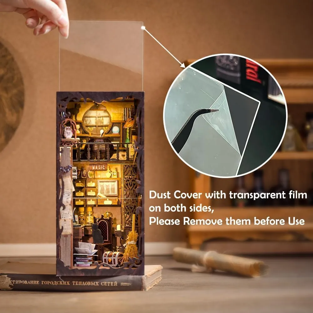 Cutefun DIY Book Nook Kit Birthday Gift for Adults, Teens, Family, DIY Miniature House Booknook Kit Bookshelf Decor 3D Wooden Puzzles for Adults, Tiny Home Model with LED Light (Magic Pharmacist)
