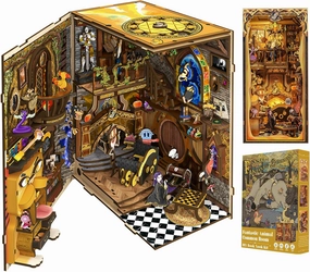 Cutefun Book Nook Kit, DIY Miniature Dollhouse Kit for Teens and Adults, 3D Wooden Puzzle Bookends with LED Light, Bookshelf Insert Decor with Dust Cover (Rare Beasts' Resting Room)