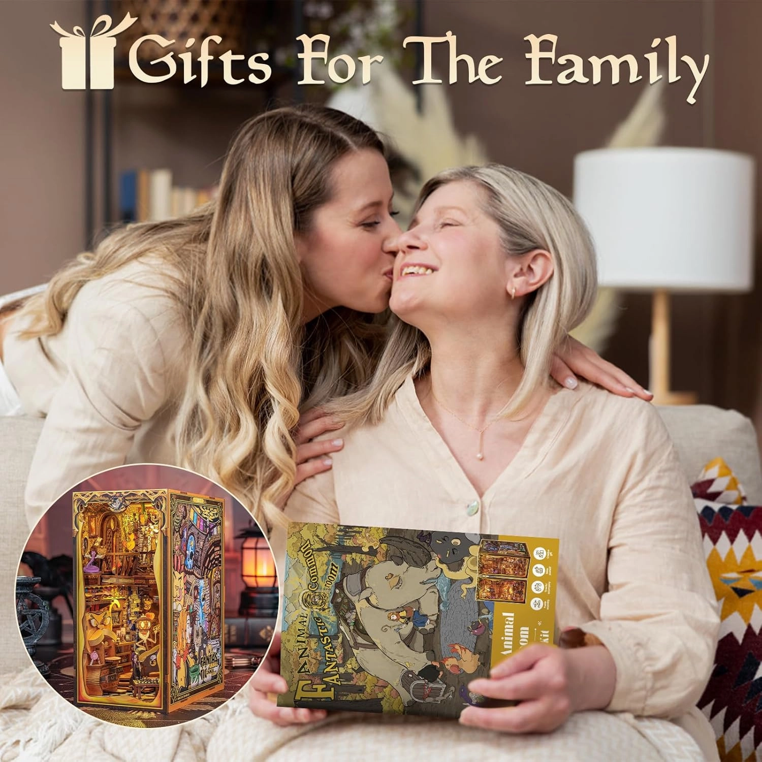 Cutefun Book Nook Kit, DIY Miniature Dollhouse Kit for Teens and Adults, 3D Wooden Puzzle Bookends with LED Light, Bookshelf Insert Decor with Dust Cover (Rare Beasts' Resting Room)