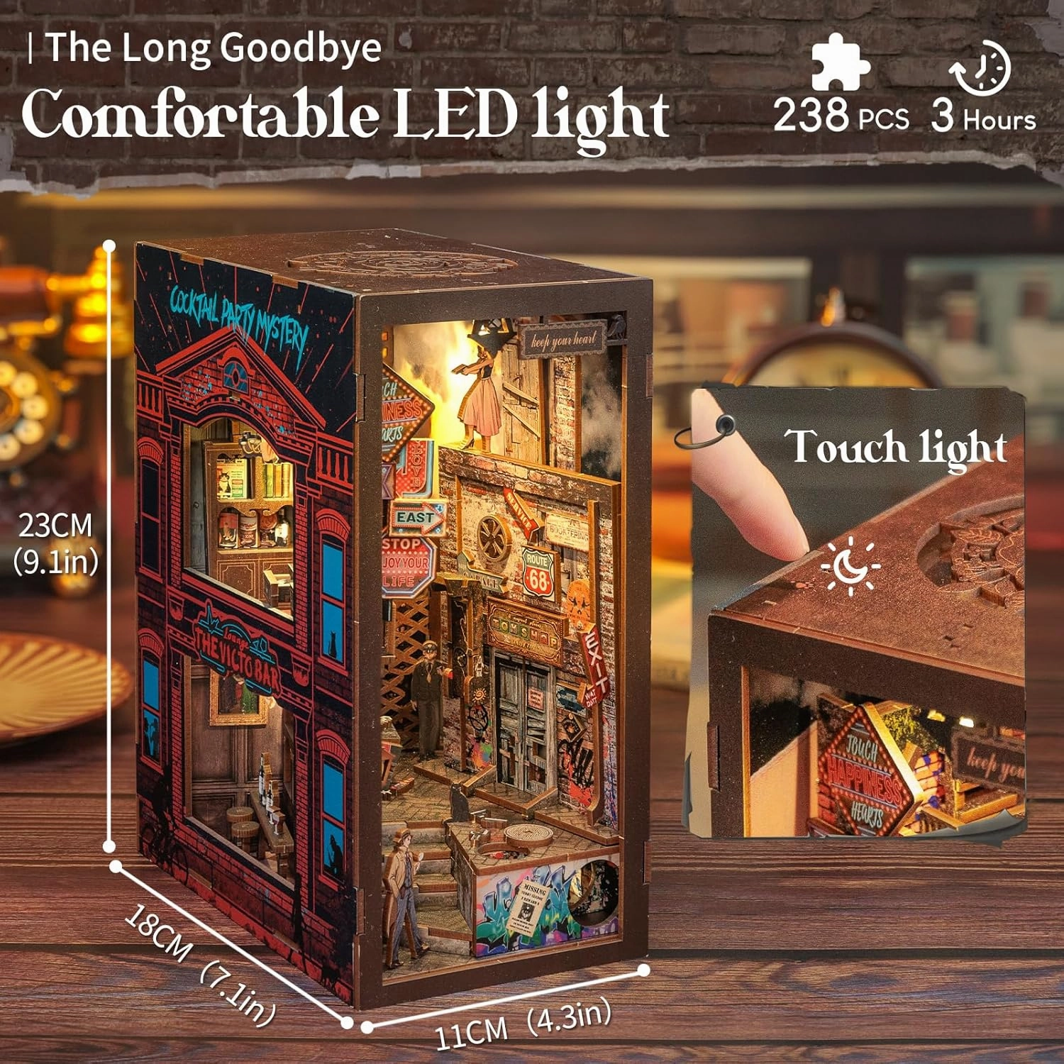 Cutefun Book Nook Kit, DIY Miniature House Kit for Teens, Book Nook Kits for Adults, Wooden Dollhouse for Bookshelf Decor, Model Building Creativity Gifts for Family & Friends（The Long Goodbye）