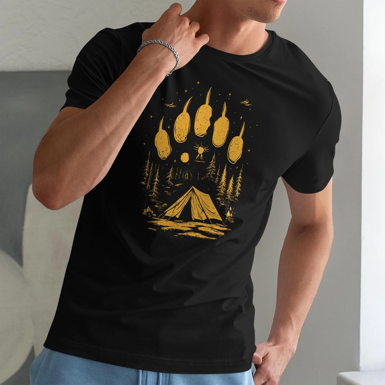 Dad Camping Shirt with Bear Paw Print Gifts for Men Husband Boyfriend Father’s Day Birthday Outdoor T-Shirts