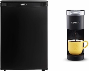 Danby DAR026A1BDD-6 2.6 Cu.Ft. Mini Fridge, Compact Refrigerator for Bedroom, Office, bar, countertop, E-Star Rated in Black & Keurig K-Mini Single Serve Coffee Maker, Black