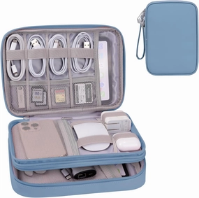 DDgro Electronic Travel Organizer Case for Cable/Cord/Charger/Tech Essentials (Haze Blue, PU-Large)