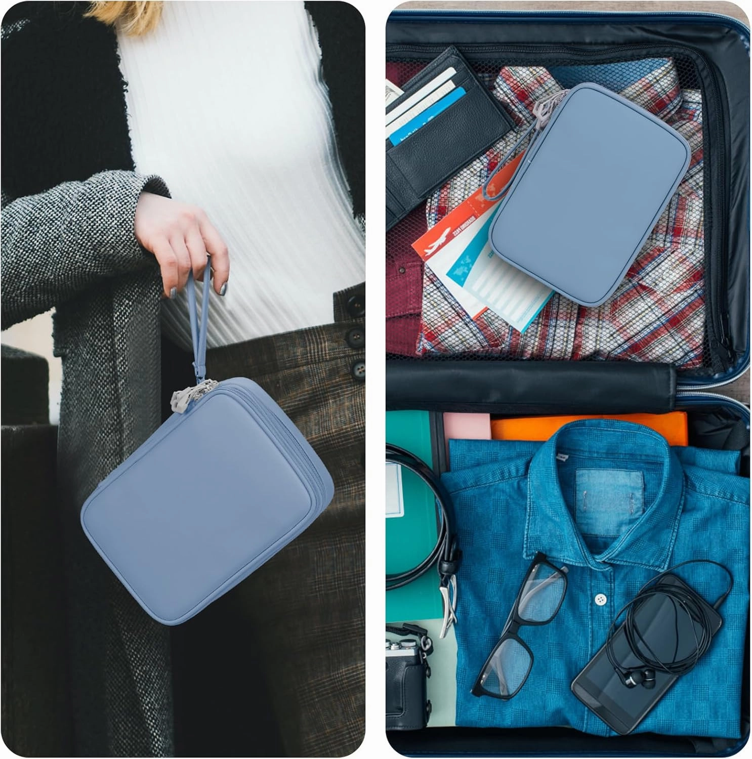DDgro Electronic Travel Organizer Case for Cable/Cord/Charger/Tech Essentials (Haze Blue, PU-Large)
