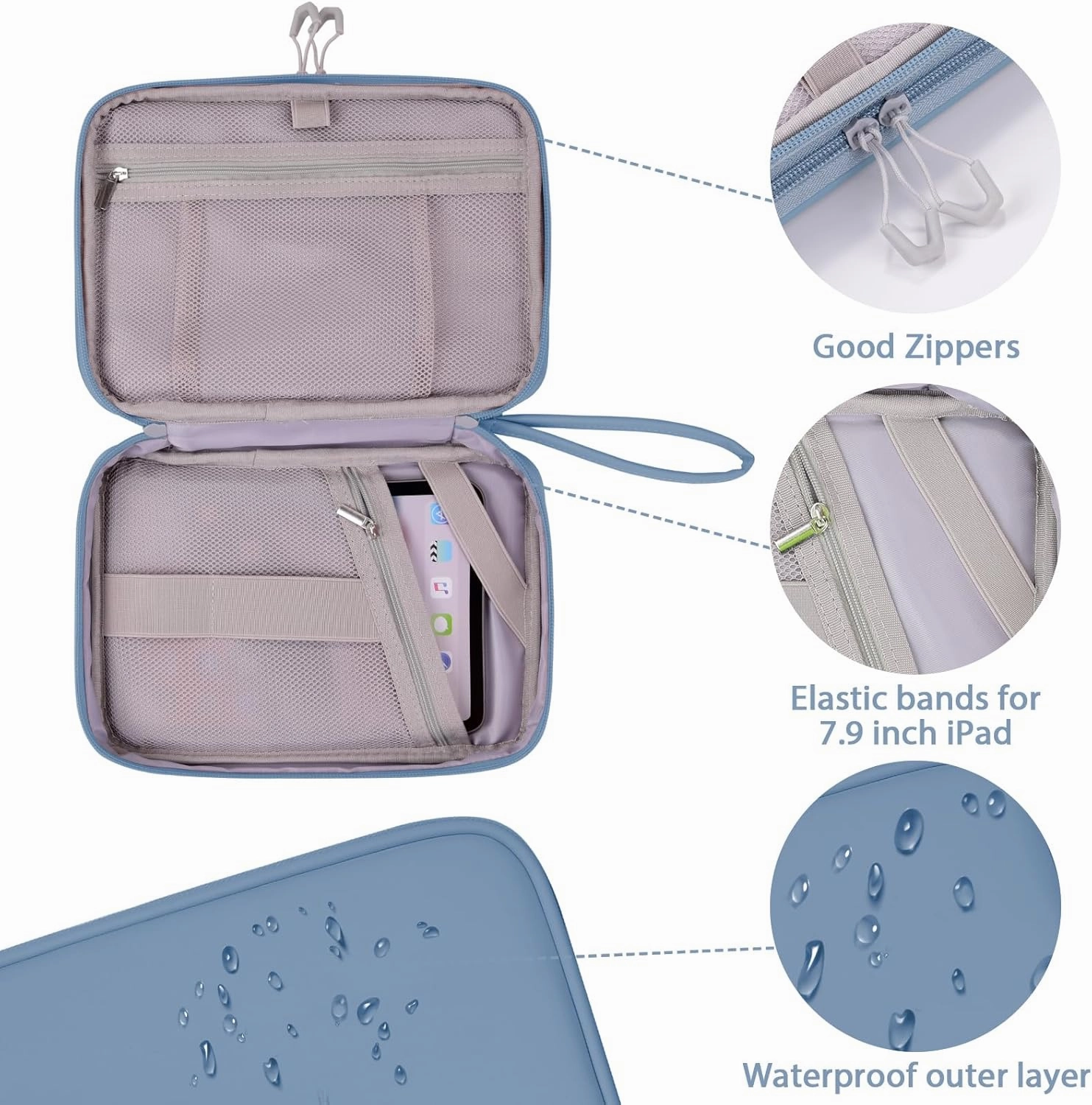 DDgro Electronic Travel Organizer Case for Cable/Cord/Charger/Tech Essentials (Haze Blue, PU-Large)