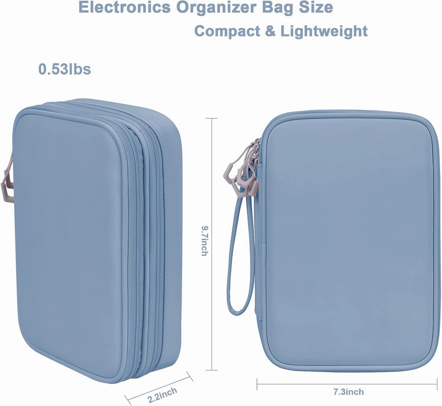 DDgro Electronic Travel Organizer Case for Cable/Cord/Charger/Tech Essentials (Haze Blue, PU-Large)