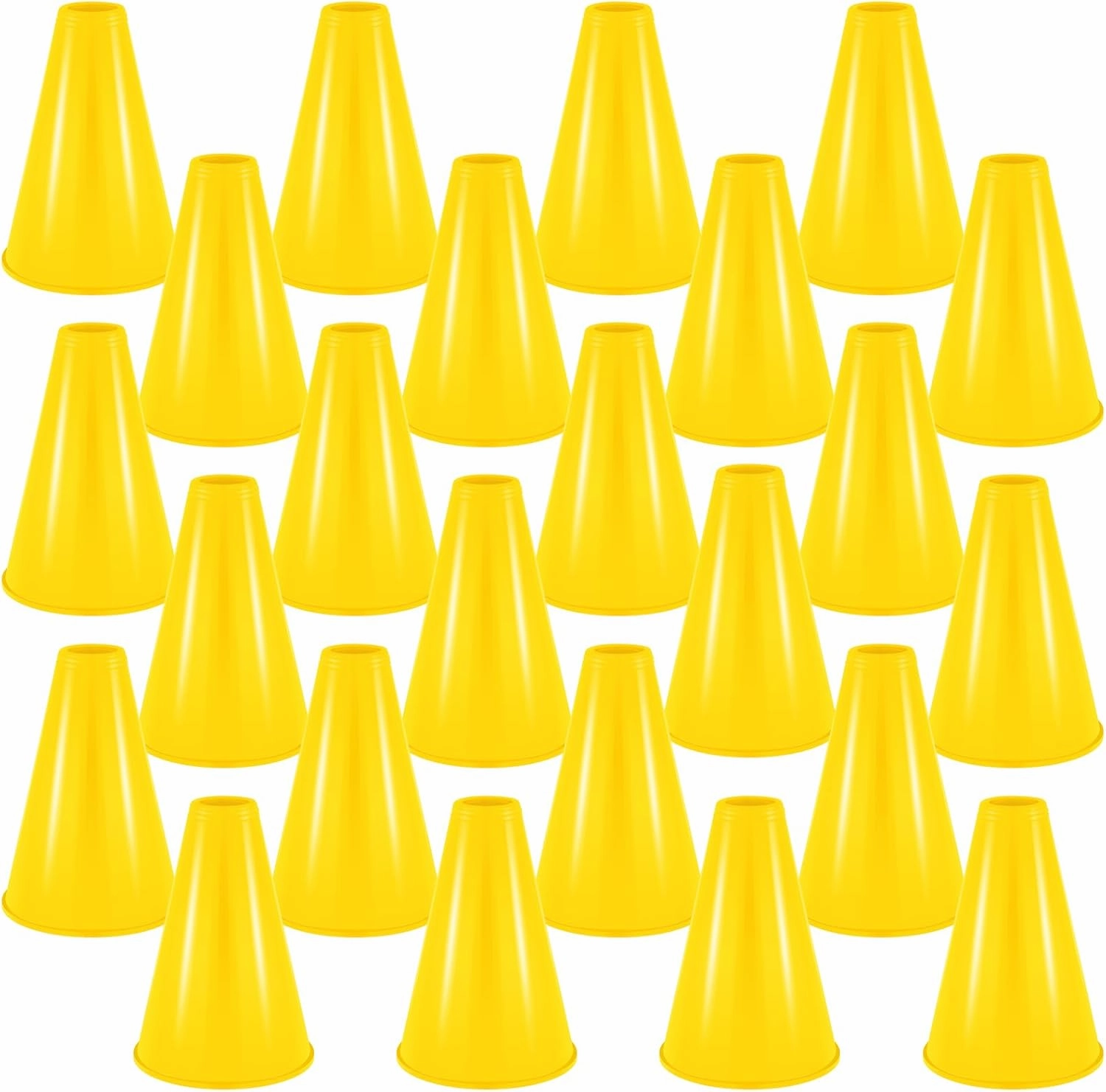 DEEKIN 24 Pcs Plastic Mini Megaphone Yellow Cheer Megaphone Fun Noisemaker Toys for Sports DIY Decorations Games Match Supplies Outdoor Activities Accessories Party Favors