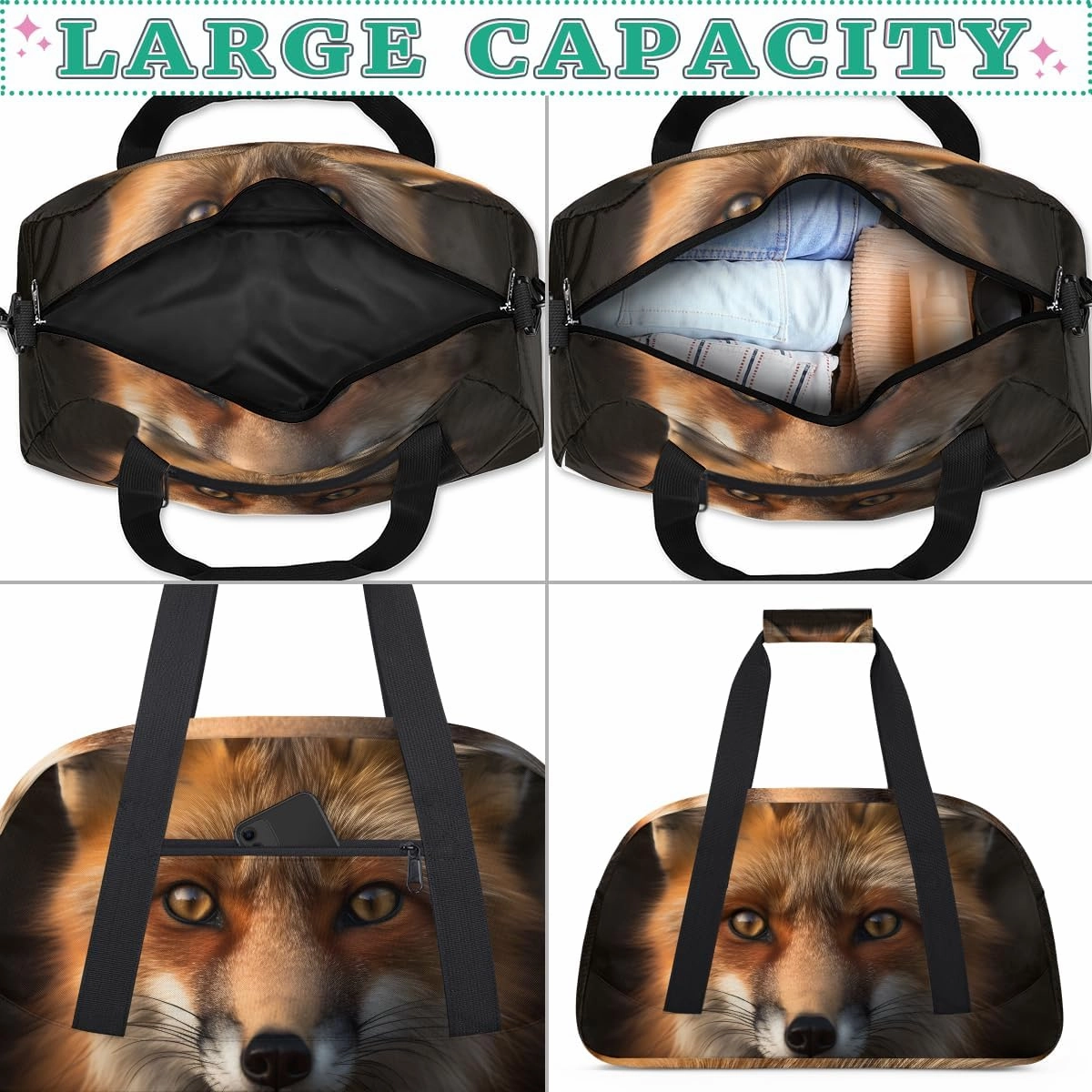 Deep Forest Animal Fox Kids Overnighter Duffel Bags for Boys, Carry-On Size Sports Gym Bag with Front Zipper Pocket for School Practice or Overnight Travel Weekender Sleepover Tote Bag
