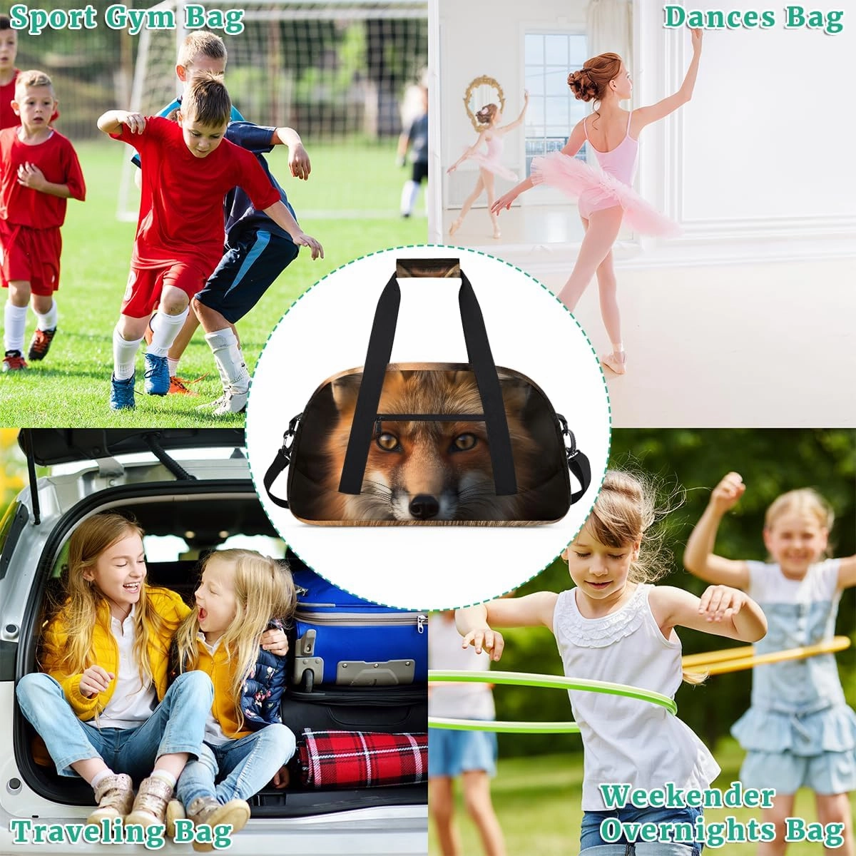 Deep Forest Animal Fox Kids Overnighter Duffel Bags for Boys, Carry-On Size Sports Gym Bag with Front Zipper Pocket for School Practice or Overnight Travel Weekender Sleepover Tote Bag