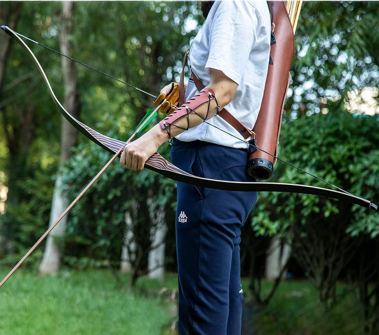 Deerseeker Archery 54" Traditional Bow Hunting Longbow with Bamboo Core Limbs Handmade Recurve Bow RH/LH for Targeting Practice Shooting Youth & Adults Bow Set 15-80lbs