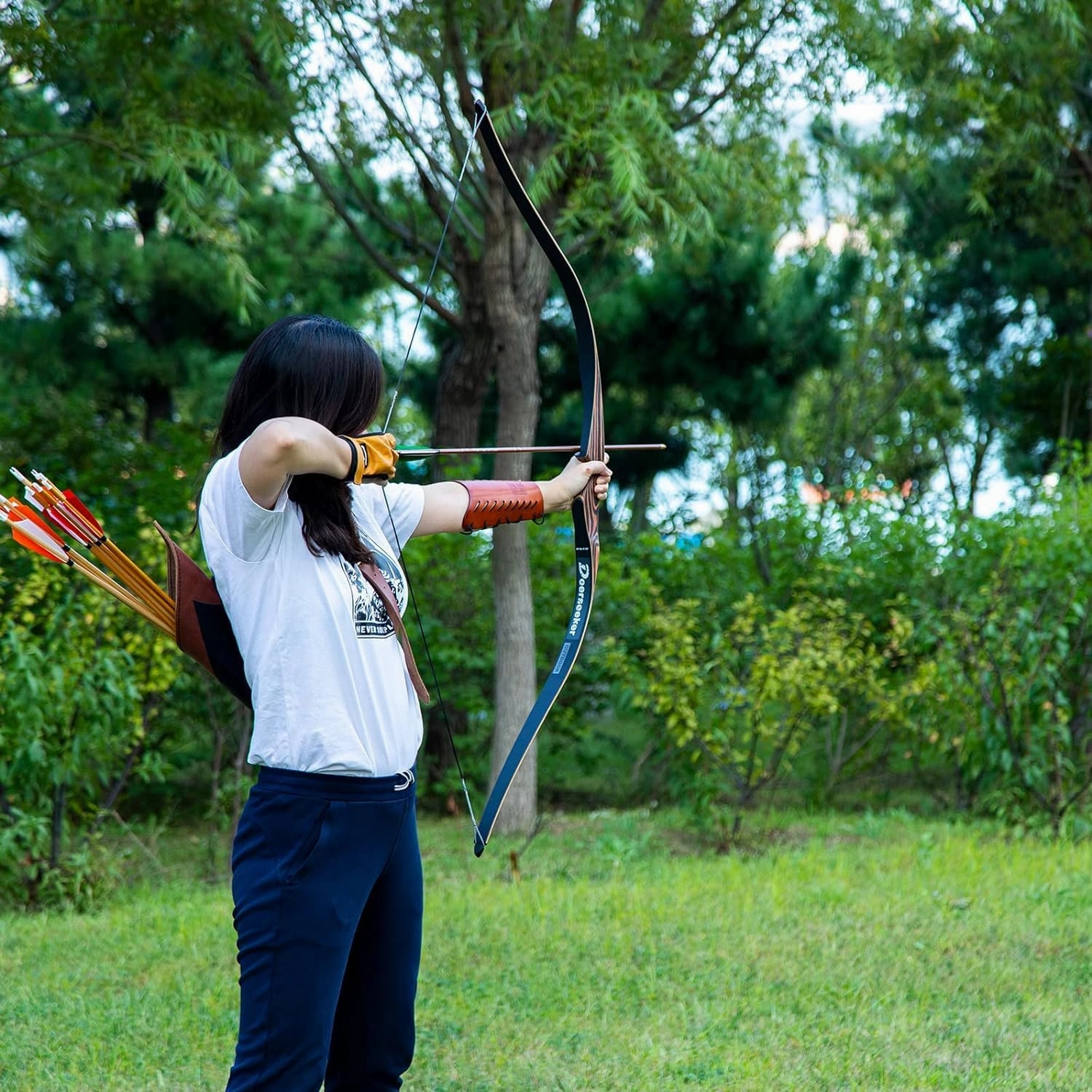 Deerseeker Archery 54" Traditional Bow Hunting Longbow with Bamboo Core Limbs Handmade Recurve Bow RH/LH for Targeting Practice Shooting Youth & Adults Bow Set 15-80lbs