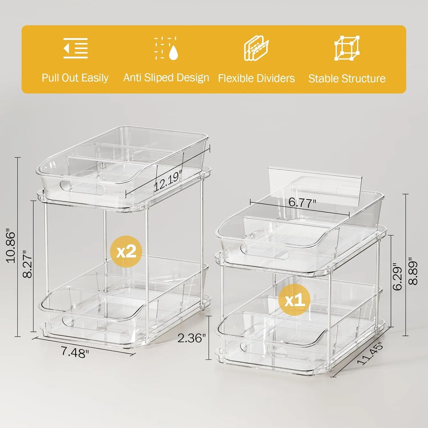 Delamu 3 Pack Bathroom Organizers and Storage, 2 Tier Clear Under Sink Organizer, Pull Out Medicine Cabinet Organizer