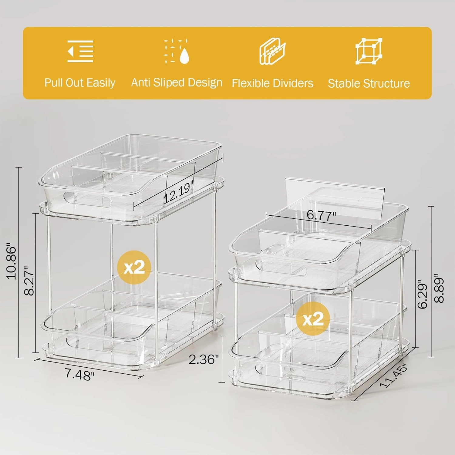 Delamu 4 Pack Bathroom Organizers and Storage, 2 Tier Clear Under Sink Organizer, Pull Out Medicine Cabinet Organizer