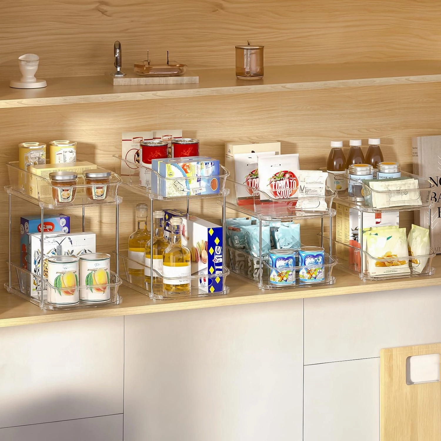Delamu 4 Pack Bathroom Organizers and Storage, 2 Tier Clear Under Sink Organizer, Pull Out Medicine Cabinet Organizer