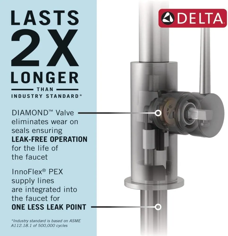 Delta Faucet Ermelo Pro Commercial Style Kitchen Faucet with Pull Down Sprayer, Chrome Commercial Kitchen Faucet, Spring Kitchen Faucet, Delta Kitchen Sink Faucet, Chrome 18887-DST