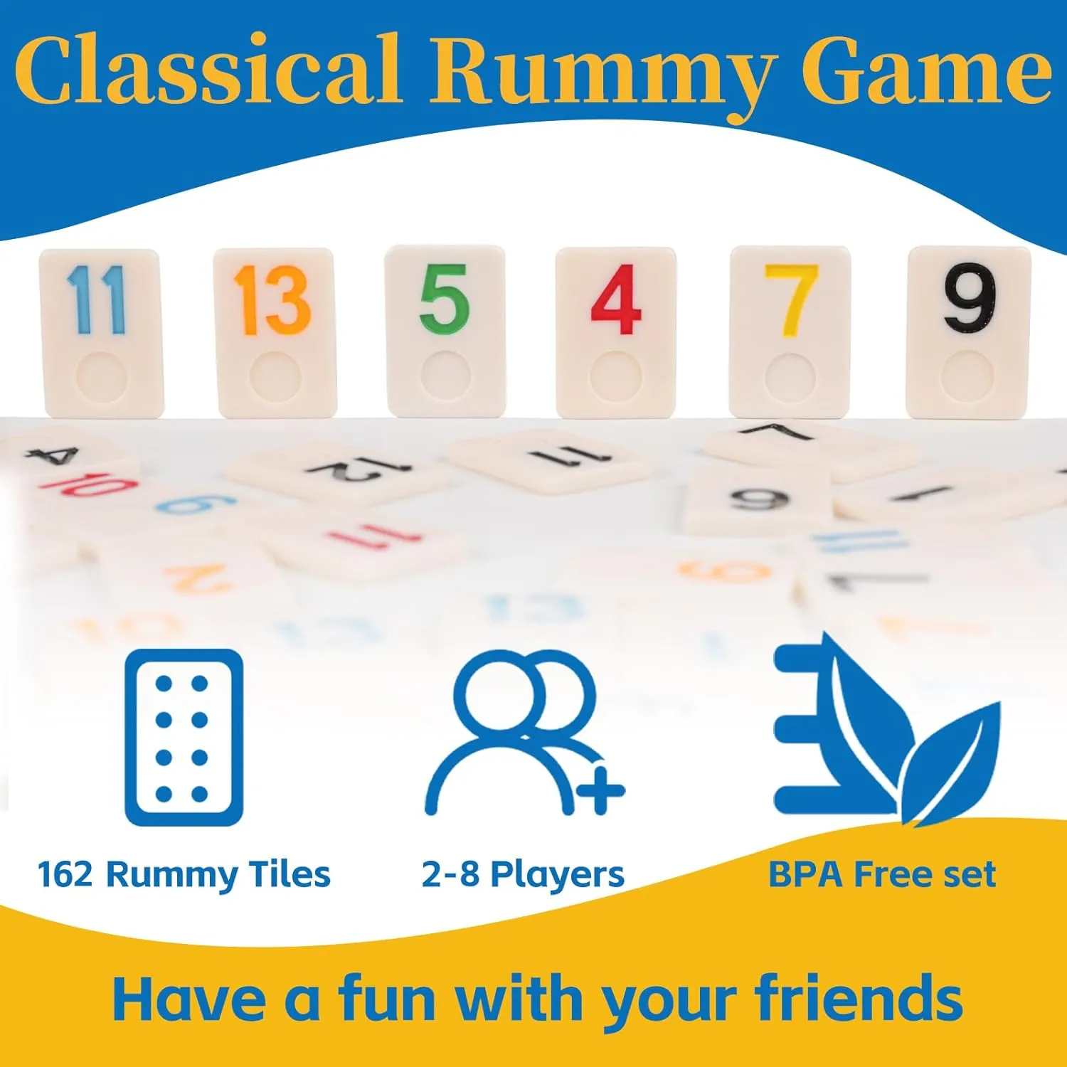 Deluxe Rummy Cube Game Set 6 Colors with 8 Wooden Racks & 162 Rummy Tiles | Travel & Family Board Game for Adults and Kids