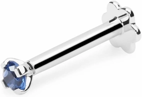 Demira Jewels 2.20mm Solitaire Real Blue Sapphire Solid 14K White Gold Nose Pin, Lip Labret, Monroe Ring Stud Screw - 16 Gauge, 8mm Long Post.