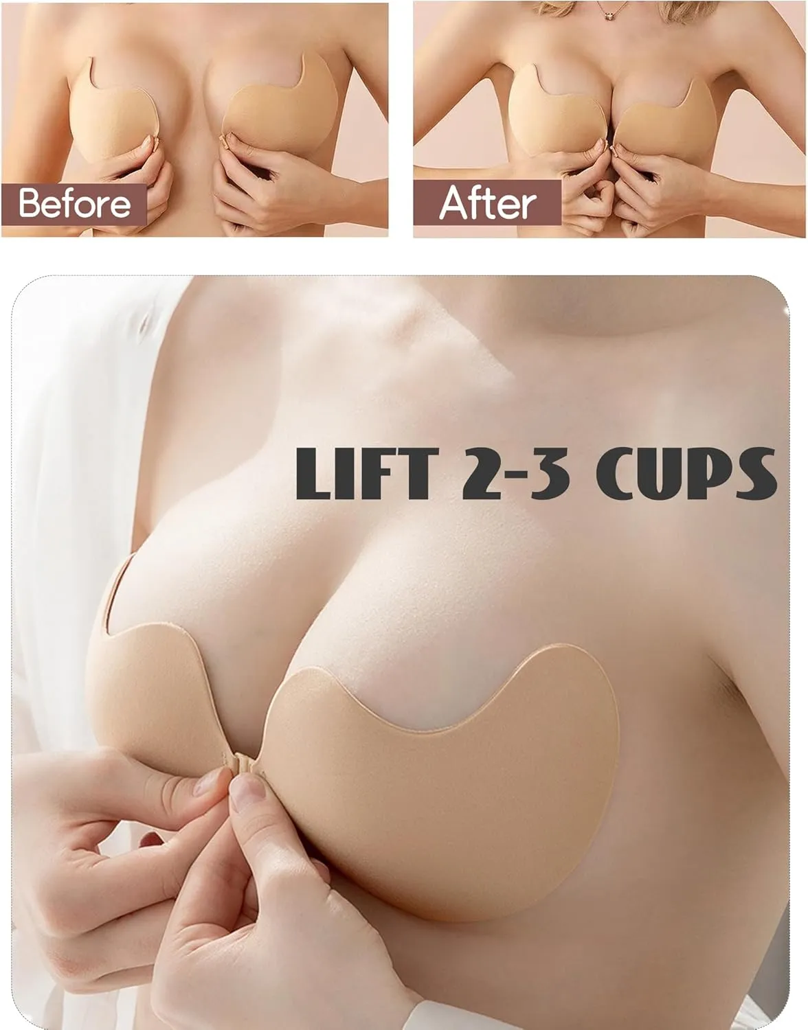 DEPOVOR Super Sticky Push Up Bras Strapless Backless Breast Lift Bras for Women Wedding Dresses Reusable