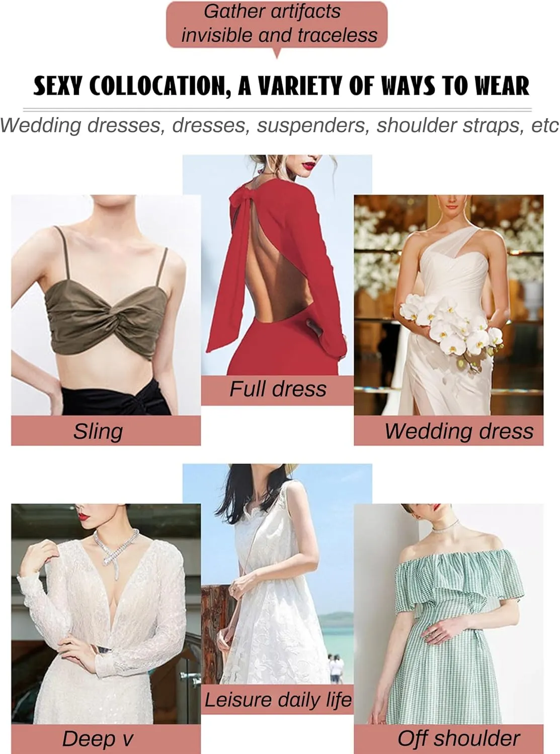 DEPOVOR Super Sticky Push Up Bras Strapless Backless Breast Lift Bras for Women Wedding Dresses Reusable