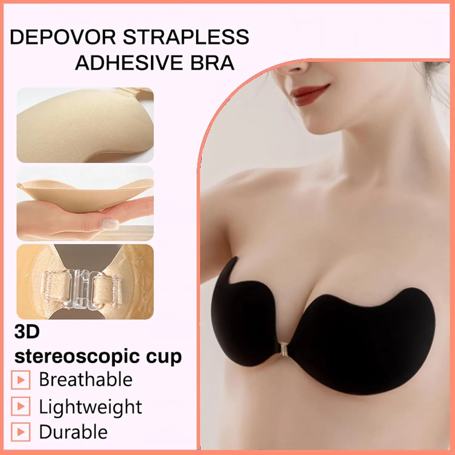 DEPOVOR Super Sticky Push Up Bras Strapless Backless Breast Lift Bras for Women Wedding Dresses Reusable