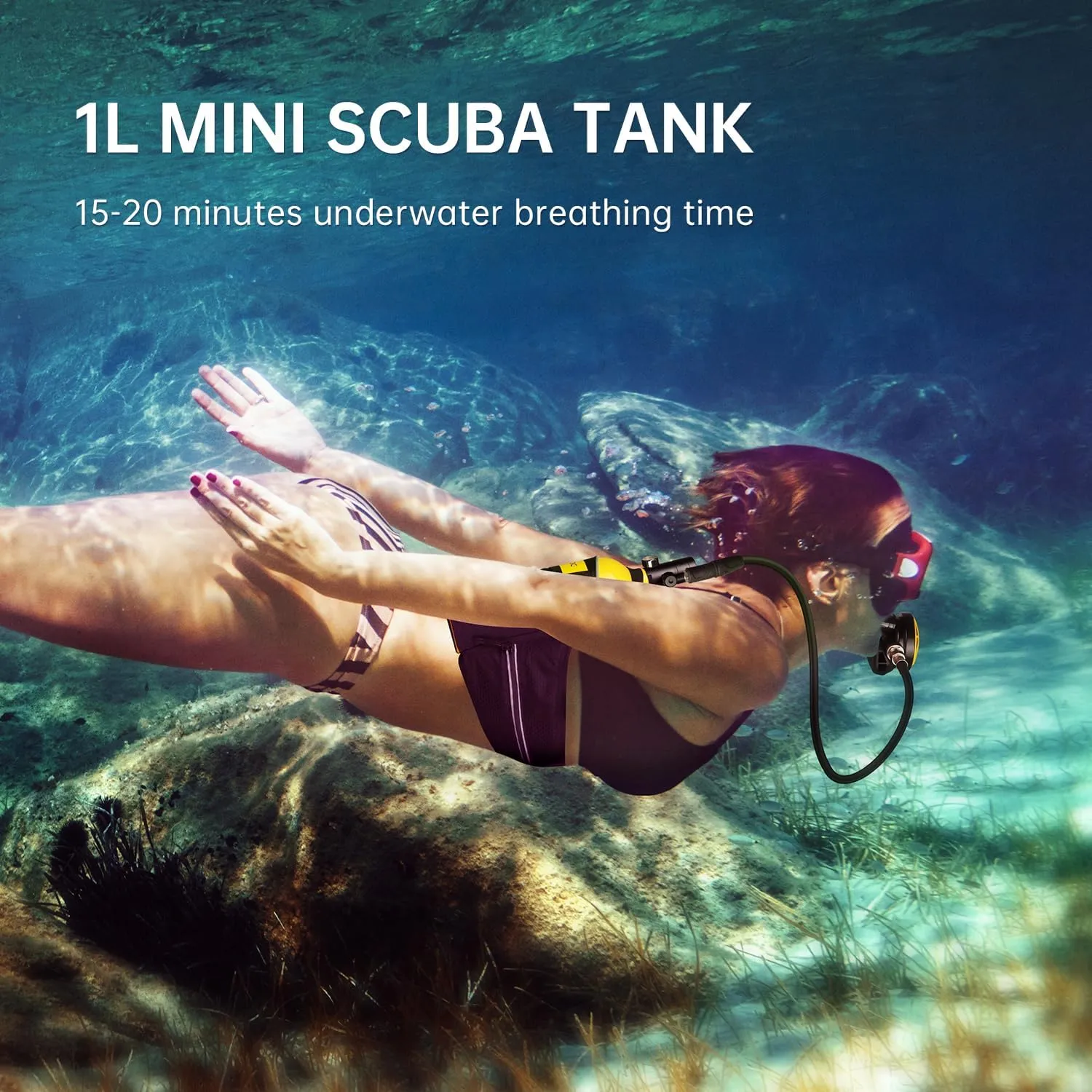 DIDEEP X4000Pro Scuba Tank 1L Capacity Mini Scuba Tank Support About 15-20 Minutes Underwater Breathing Portable Lung Tank Reusable for Emergency Rescue Underwater Exploration