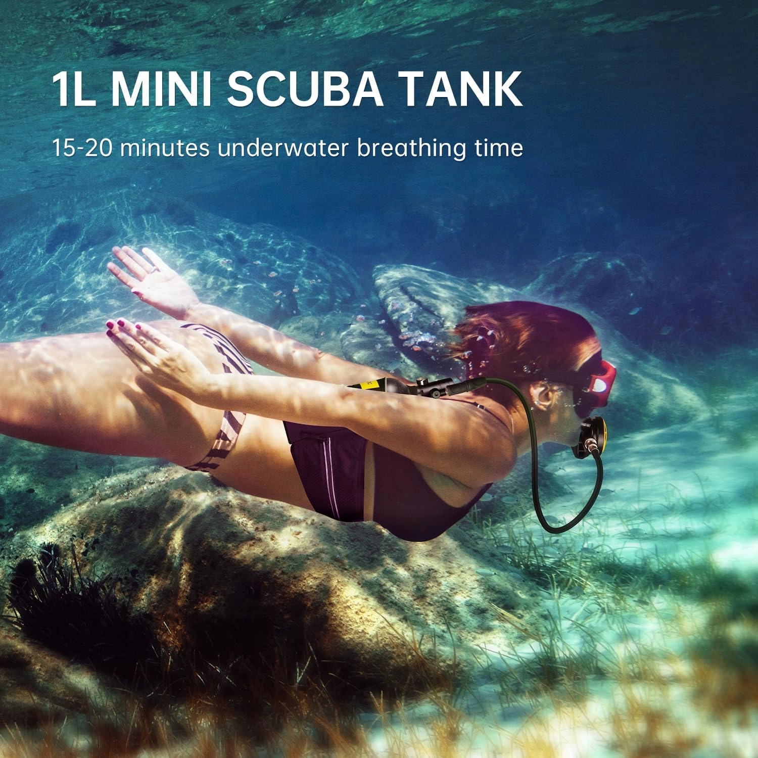 DIDEEP X4000Pro Scuba Tank 1L Capacity Mini Scuba Tank Support About 15-20 Minutes Underwater Breathing Portable Lung Tank Reusable for Emergency Rescue Underwater Exploration
