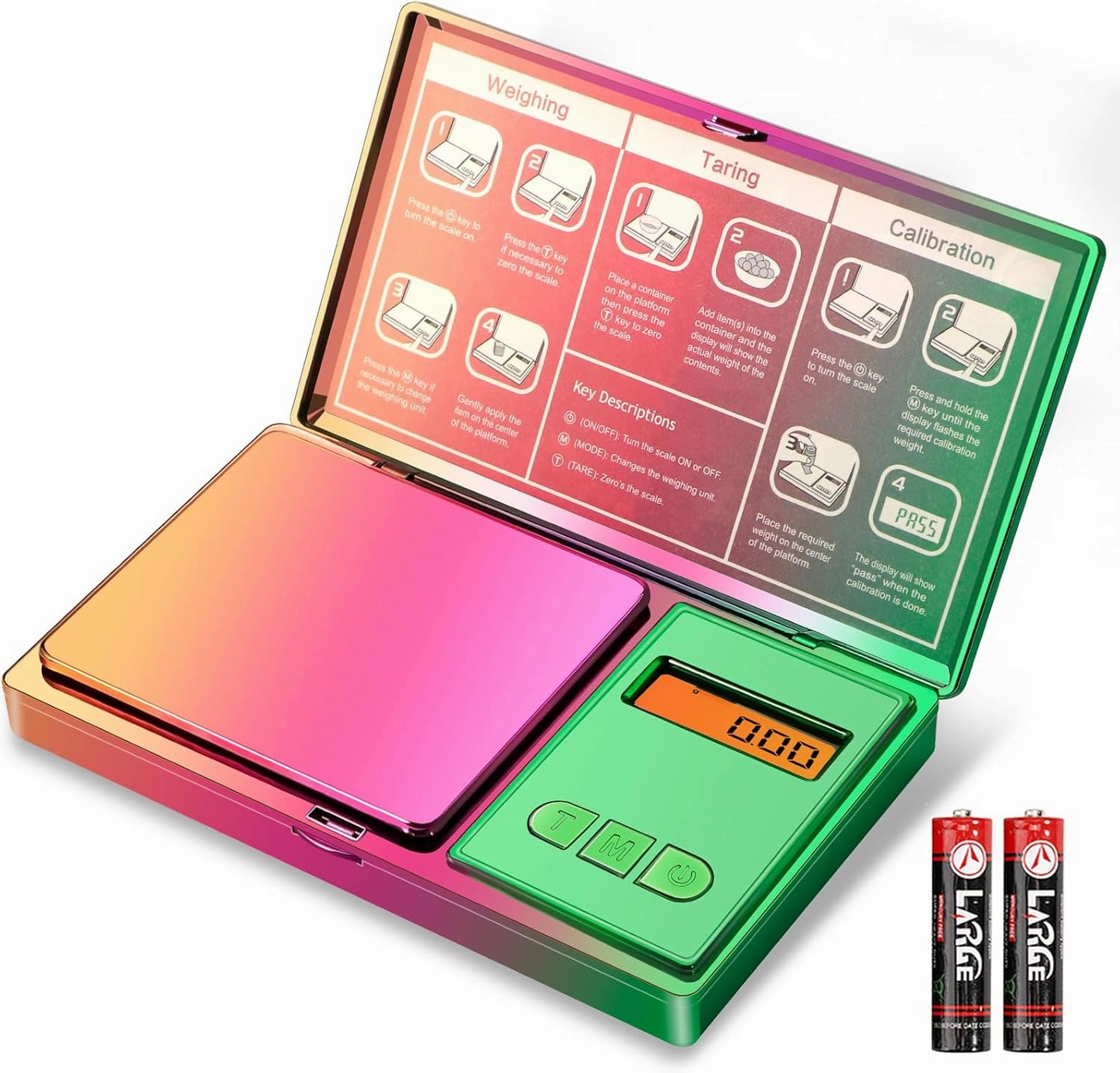 Digital Gram Scale 300g × 0.01g,Rainbow Mini Scale for Food Ounces and Grams,Iridescent Plating Small Jewelry Gram Scale, 6 Units，Tare for Jewelry, Medicine, Coffee,Herbs,Coins