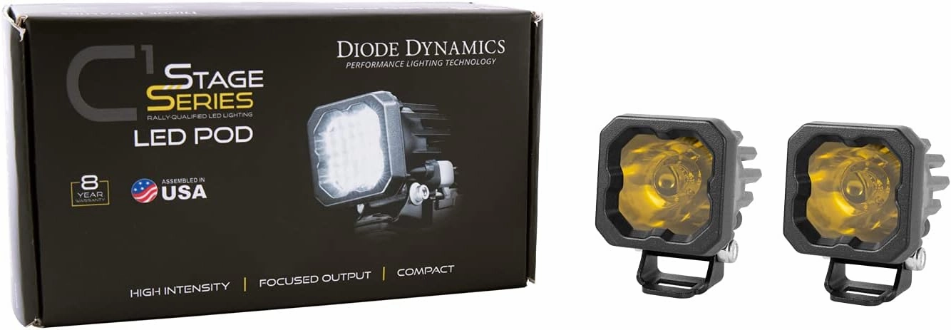 Diode Dynamics SSC1 Yellow Pro Standard LED Pod (pair), Wide w/Amber Backlight
