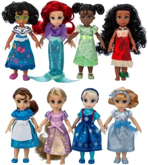 Disney Store Official Once Upon a Story Princess Toys Set with 8 Poseable Mini Dolls: Cinderella, Ariel, Belle, Tiana, Rapunzel, Elsa, Moana & Mirabel - Reusable Clear-Window Carry Case with Handle