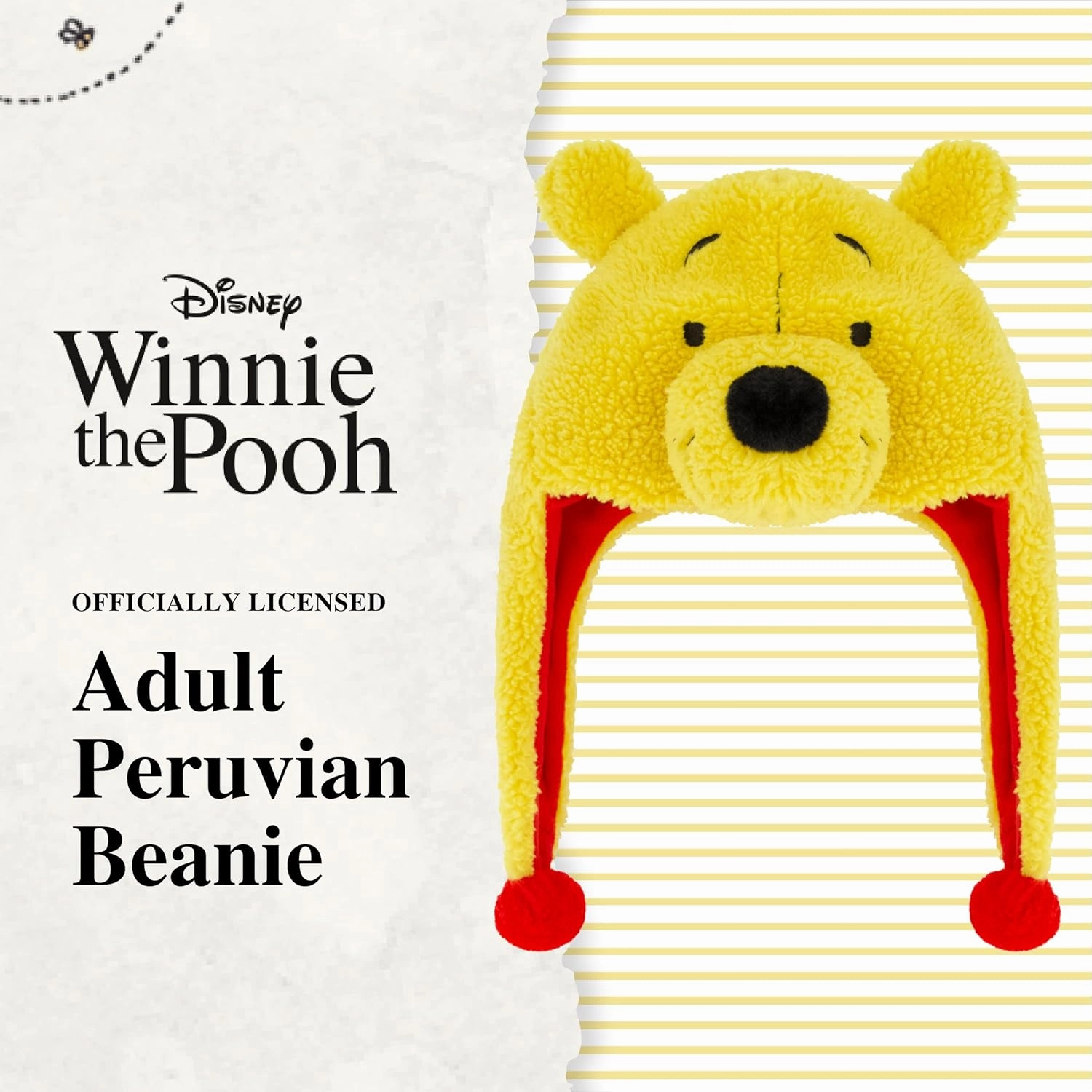 Disney Winnie The Pooh Beanie Hat, Winter Knit Cap with 3D Ears, Yellow