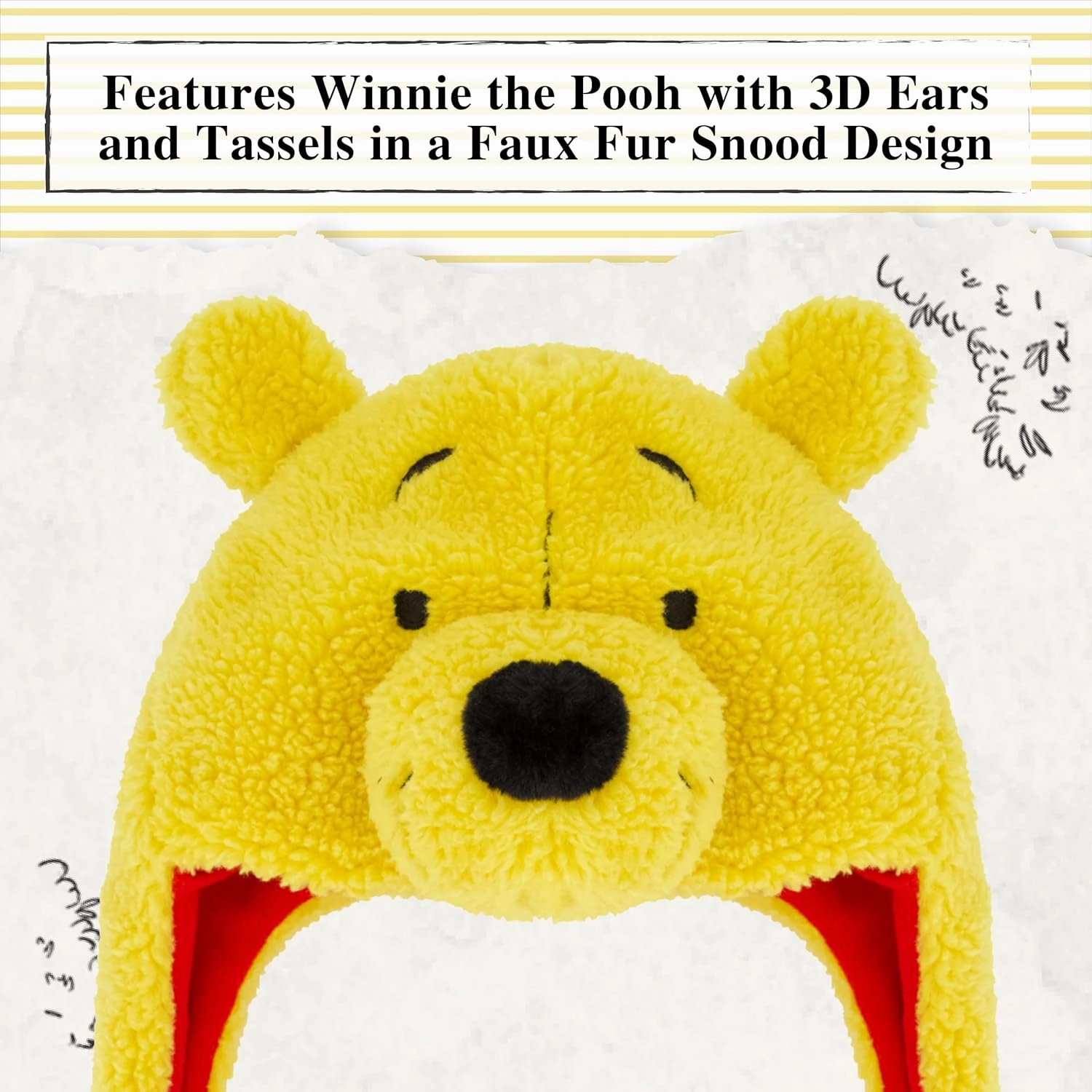 Disney Winnie The Pooh Beanie Hat, Winter Knit Cap with 3D Ears, Yellow