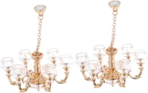 DIY Mini House Decor 2pcs Mini Chandelier Model Dollhouse Lights 1:12 Scale